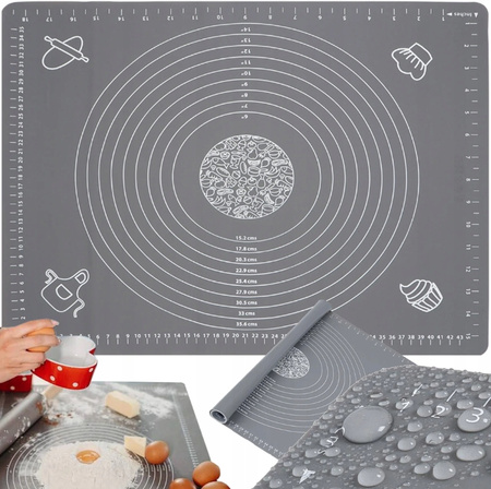 SILIKONOWA STOLNICA mata kuchenna szara do pizzy ciasta z miarkami