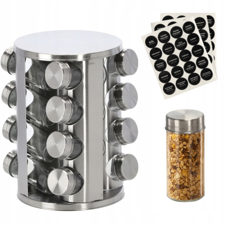 PRZYPRAWNIK SREBRNY 16 SŁOICZKÓW z naklejkami elegancki prezent organizer