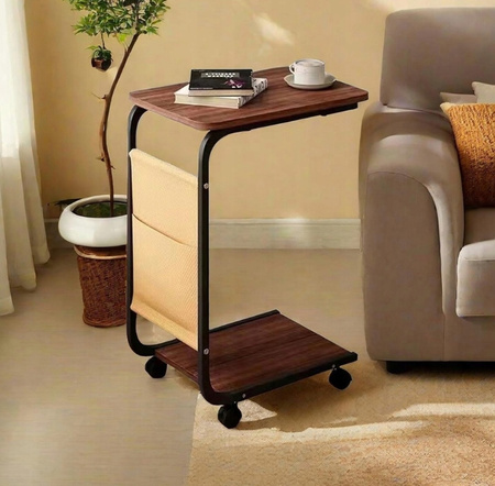 STOLIK BOCZNY KAWOWY nocny dwupoziomowy kieszeń na gazety na kółkach