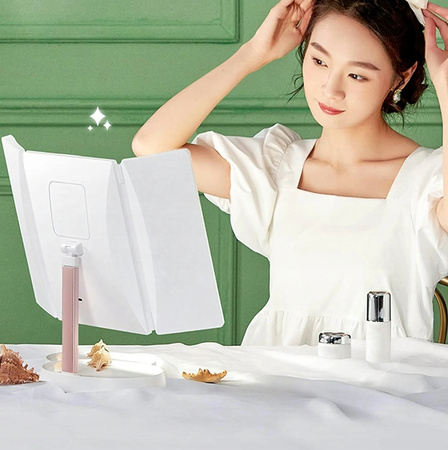 LUSTERKO KOSMETYCZNE PODŚWIETLANE rozkładane lustro do makijażu z ledami