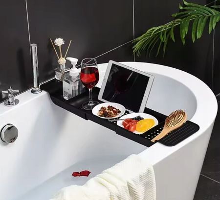 PÓŁKA na wannę łazienkowy organizer rozsuwany taca deska REGULOWANA czarna