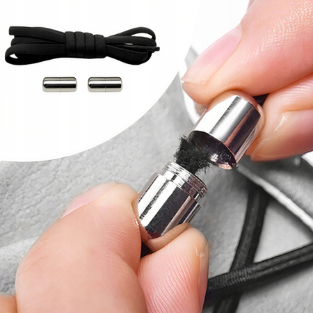 SZNURÓWKI BEZ WIĄZANIA elastyczne czarne sznurowadła do butów z zapięciem