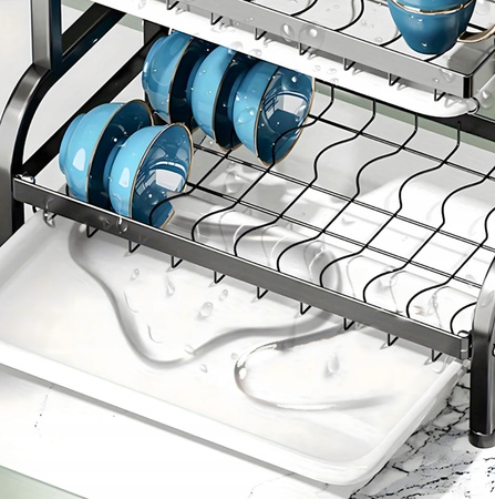 SUSZARKA DO NACZYŃ TRZYPOZIOMOWA czarna stal nierdzewna składana ociekacz