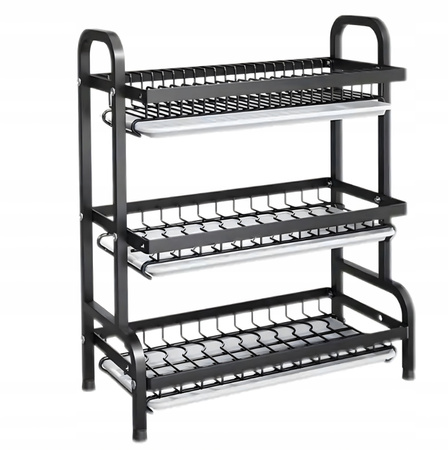 SUSZARKA DO NACZYŃ TRZYPOZIOMOWA czarna stal nierdzewna składana ociekacz