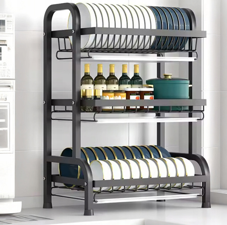 SUSZARKA DO NACZYŃ TRZYPOZIOMOWA czarna stal nierdzewna składana ociekacz