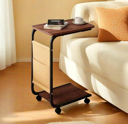 STOLIK BOCZNY KAWOWY nocny dwupoziomowy kieszeń na gazety na kółkach