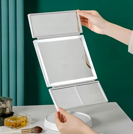 LUSTERKO KOSMETYCZNE PODŚWIETLANE rozkładane lustro do makijażu z ledami