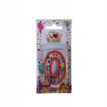 ŚWIECZKA URODZINOWA NA TORT w kształcie cyfry 0 kolorowa 7cm