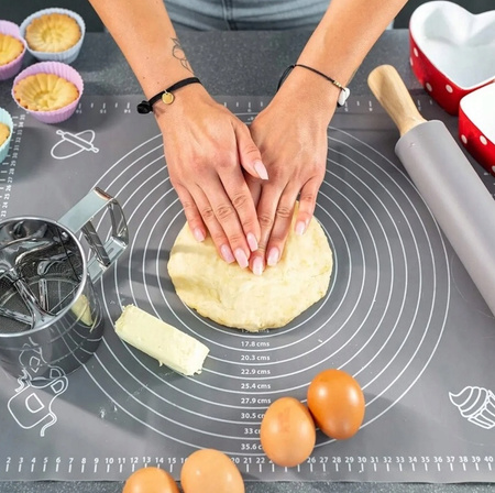 SILIKONOWA STOLNICA mata kuchenna szara do pizzy ciasta z miarkami