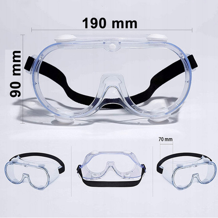 PRZEŹROCZYSTE OKULARY OCHRONNE BHP Z WENTYALACJĄ GOGLE NA GUMCE WENTYLOWANE