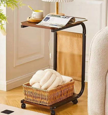 STOLIK BOCZNY KAWOWY nocny dwupoziomowy kieszeń na gazety na kółkach