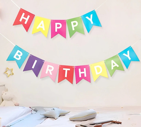 Baner urodzinowy HAPPY BIRTHDAY kolorowy flagi dekoracja girlanda