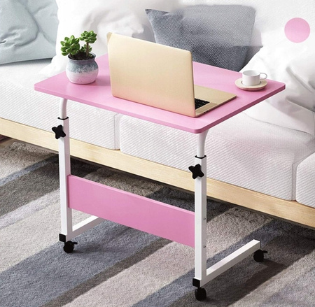 Eleganckie MOBILNE BIURKO REGULOWANE stolik na kółkach POD LAPTOP różowy
