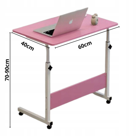 Eleganckie MOBILNE BIURKO REGULOWANE stolik na kółkach POD LAPTOP różowy