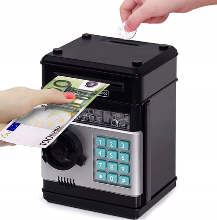 SEJF SKARBONKA na monety i banknoty elektryczny bankomat wpłatomat kod pin