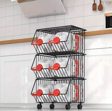 KUCHENNY ŁAZIENKOWY REGAŁ NA KÓŁKACH 3 poziomy składany szafka stolik