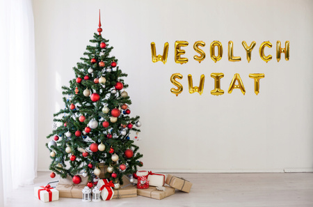 Zestaw balonów napis WESOLYCH SWIAT złota świąteczna dekoracja balonowa