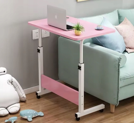 Eleganckie MOBILNE BIURKO REGULOWANE stolik na kółkach POD LAPTOP różowy