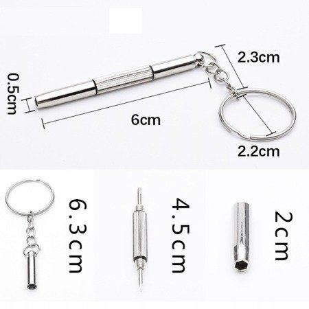 Wielofunkcyjny ŚRUBOKRĘ DO OKULARÓW do małych śrubek i nakrętek brelok 3w1