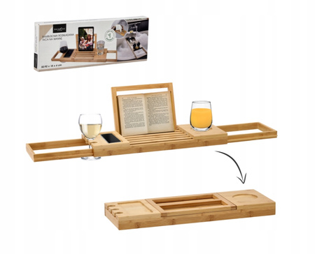 BAMBUSOWA PÓŁKA NA WANNĘ łazienkowy organizer regulowana taca ROZSUWANA