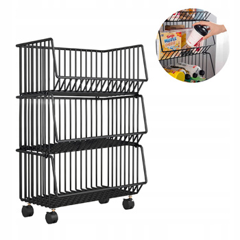 KUCHENNY ŁAZIENKOWY REGAŁ NA KÓŁKACH 3 poziomy składany szafka stolik