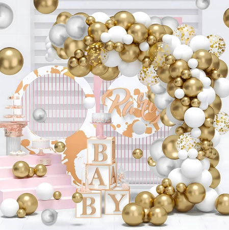 BALONOWA GIRLANDA ZESTAW BALONÓW białe złote urodziny impreza 110ele