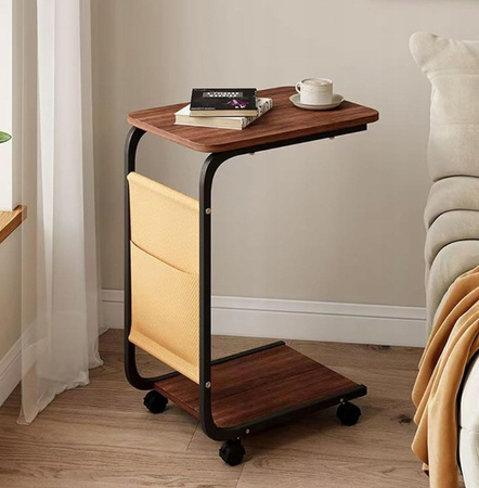 STOLIK BOCZNY KAWOWY nocny dwupoziomowy kieszeń na gazety na kółkach