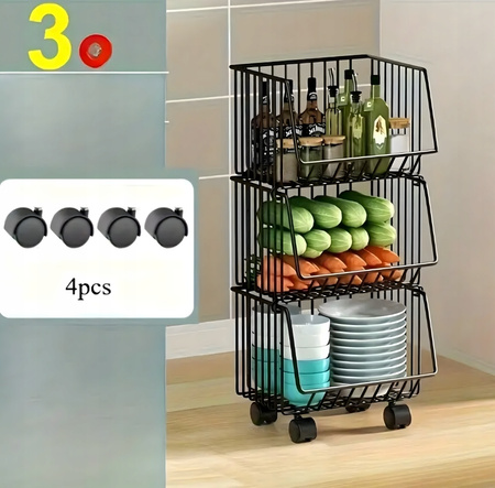 KUCHENNY ŁAZIENKOWY REGAŁ NA KÓŁKACH 3 poziomy składany szafka stolik