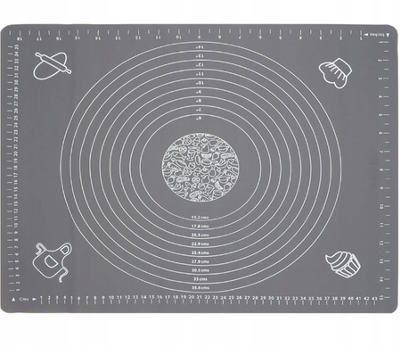 SILIKONOWA STOLNICA mata kuchenna szara do pizzy ciasta z miarkami