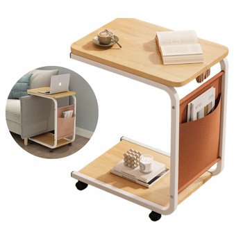 STOLIK BOCZNY KAWOWY nocny dwupoziomowy kieszeń na gazety na kółkach