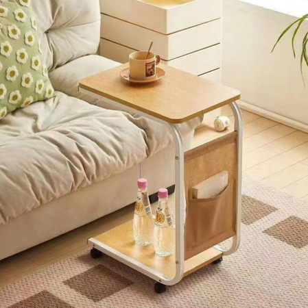 STOLIK BOCZNY KAWOWY nocny dwupoziomowy kieszeń na gazety na kółkach