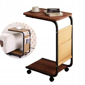 STOLIK BOCZNY KAWOWY nocny dwupoziomowy kieszeń na gazety na kółkach