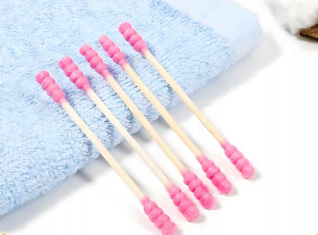 HIGIENICZNE PATYCZKI DO USZU 100 sztuk drewniane kosmetyczne różowe