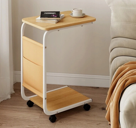 STOLIK BOCZNY KAWOWY nocny dwupoziomowy kieszeń na gazety na kółkach