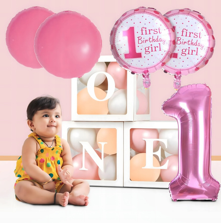 ZESTAW BALONÓW ROCZEK różowy balony na przyjęcie urodzinowe imprezę 5ele