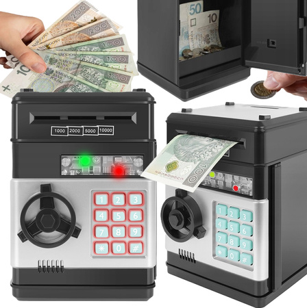 SEJF SKARBONKA na monety i banknoty elektryczny bankomat wpłatomat kod pin