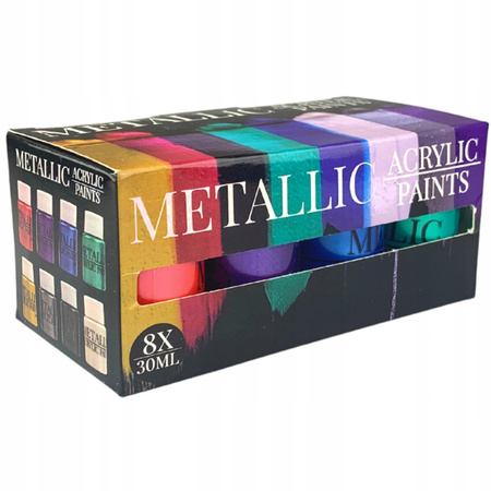 FARBY AKRYLOWE metaliczne 8szt 30ml zestaw farb piękne kolory szybkoschnące