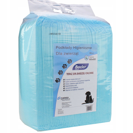 PODKŁADY HIGIENICZNE MATY DLA PSA NAUKA SIKANIA L 60x60 cm pojemne 50 SZTUK