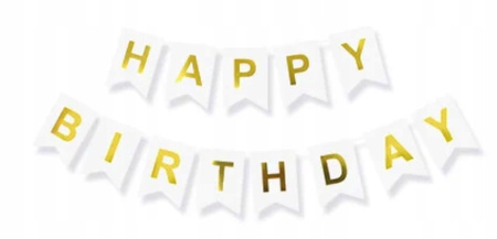 Baner urodzinowy HAPPY BIRTHDAY kolorowy flagi dekoracja girlanda biała