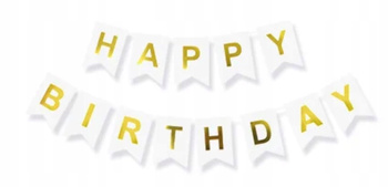 Baner urodzinowy HAPPY BIRTHDAY kolorowy flagi dekoracja girlanda biała