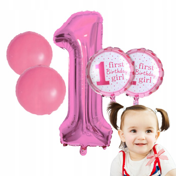 ZESTAW BALONÓW ROCZEK różowy balony na przyjęcie urodzinowe imprezę 5ele