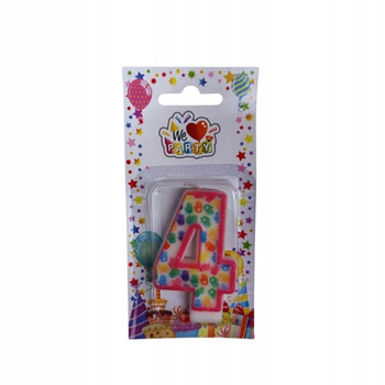 ŚWIECZKA URODZINOWA NA TORT w kształcie cyfry 4 kolorowa 7cm