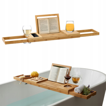 BAMBUSOWA PÓŁKA NA WANNĘ łazienkowy organizer regulowana taca ROZSUWANA