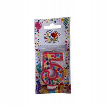 ŚWIECZKA URODZINOWA NA TORT w kształcie cyfry 5 kolorowa 7cm