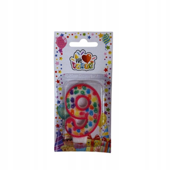 ŚWIECZKA URODZINOWA NA TORT w kształcie cyfry 9 kolorowa 7cm