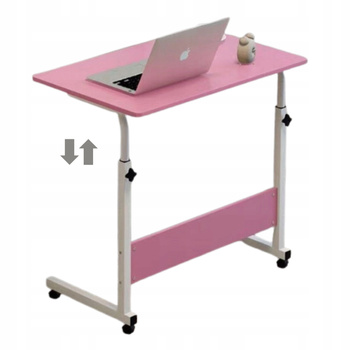 Eleganckie MOBILNE BIURKO REGULOWANE stolik na kółkach POD LAPTOP różowy
