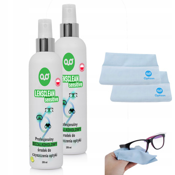 LensClean SENSITIVE BEZ ALKOHOLU płyn do czyszczenia okularów + ściereczki