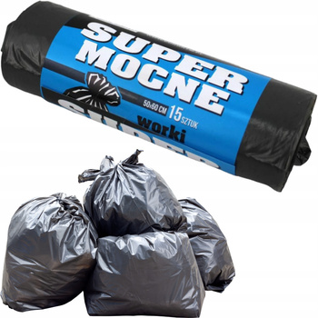 WORKI NA ŚMIECI 35L 15szt czarne super mocne do segregacji