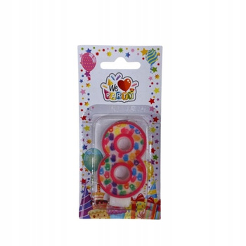 ŚWIECZKA URODZINOWA NA TORT w kształcie cyfry 8 kolorowa 7cm