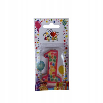 ŚWIECZKA URODZINOWA NA TORT w kształcie cyfry 1 kolorowa 7cm